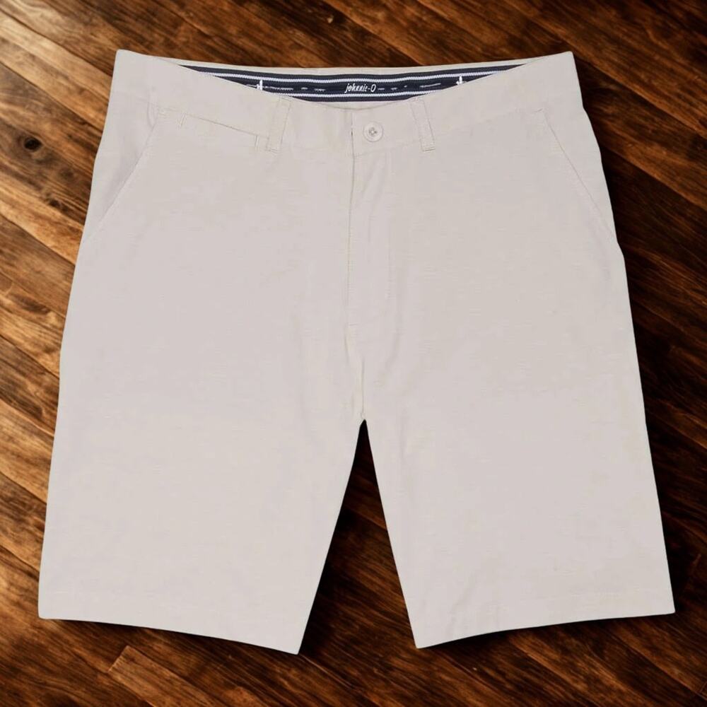 Johnnie-O Wyatt Prep-Formance Shorts Stone Mens 36 Stretch 9.5” Inseam NWT